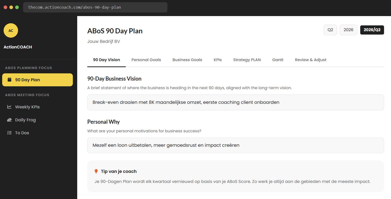ABoS 90-dagenplan met visie en persoonlijke why